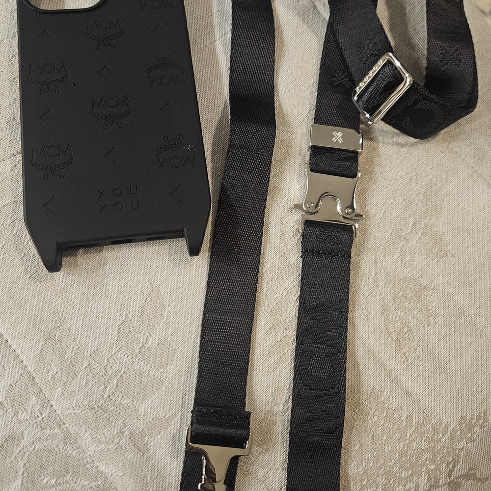 MCM Black Phone Case with Strap